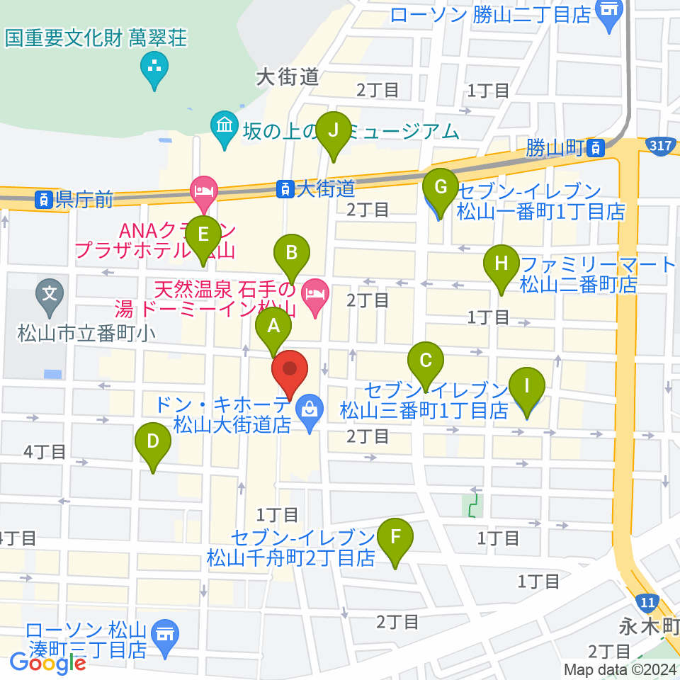 松山Live music Barカラフル周辺のコンビニエンスストア一覧地図