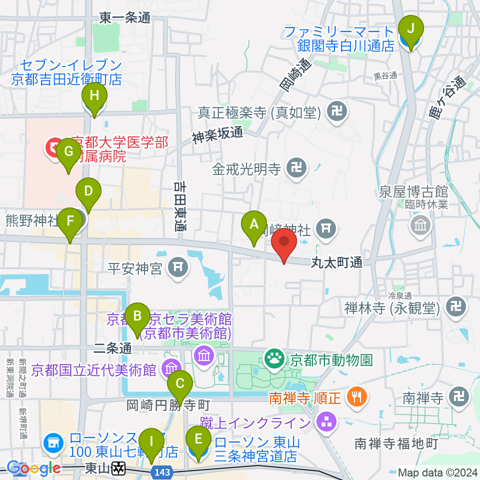 京都岡崎ナムホール周辺のコンビニエンスストア一覧地図