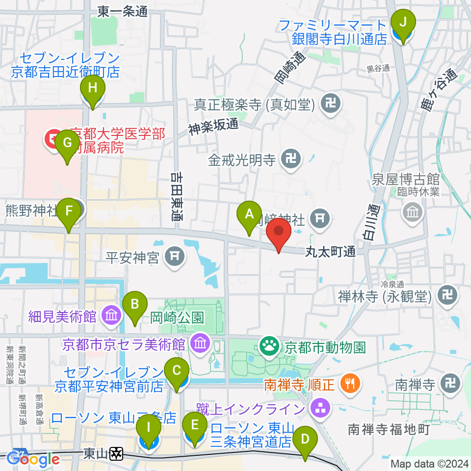 京都岡崎ナムホール周辺のコンビニエンスストア一覧地図