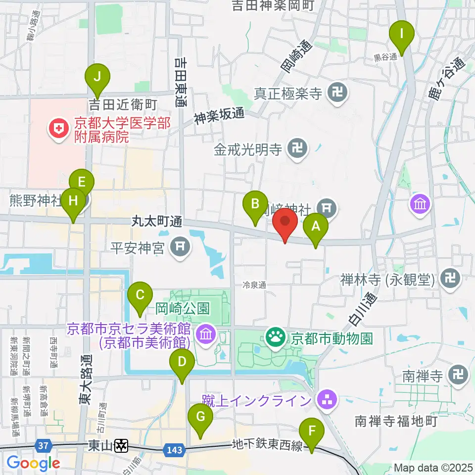 京都岡崎ナムホール周辺のコンビニエンスストア一覧地図