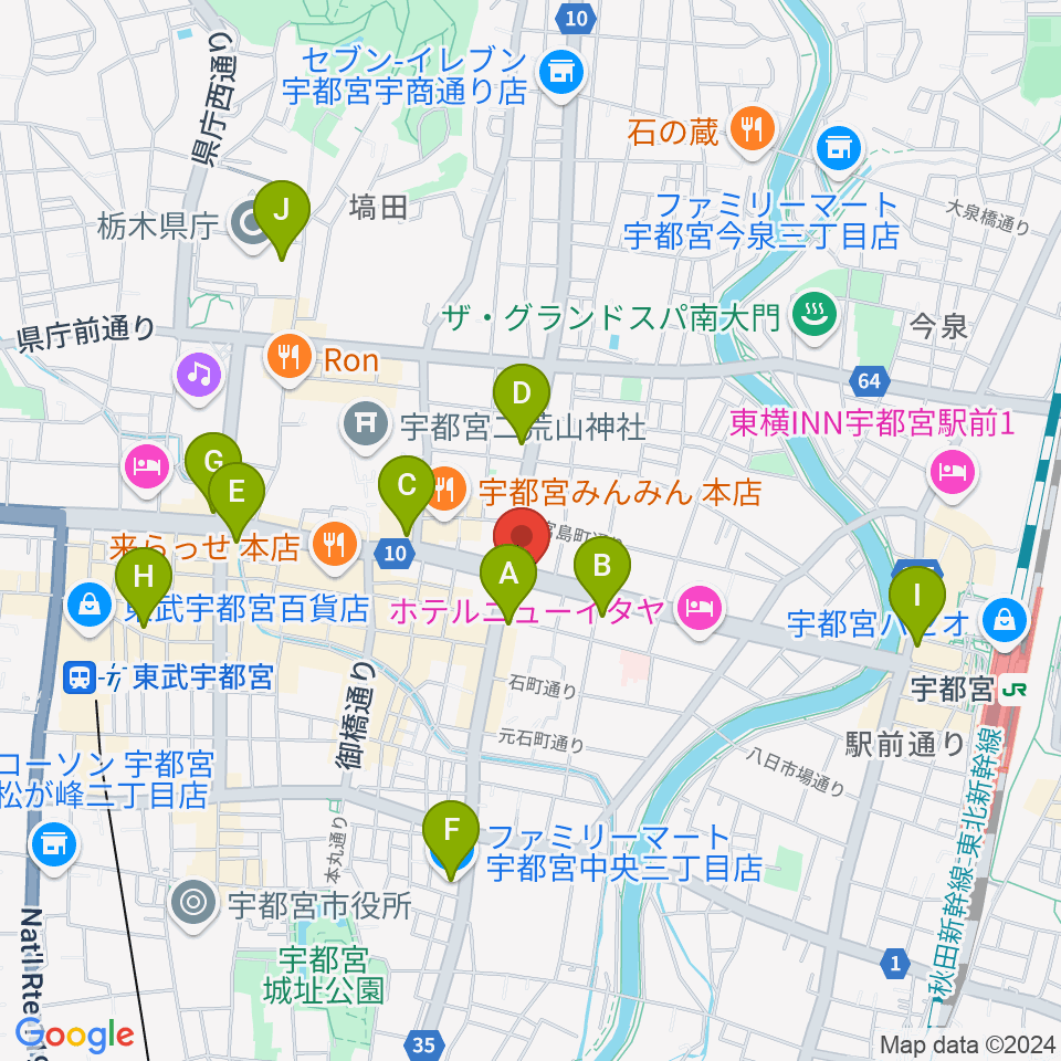 ブロンコ宇都宮周辺のコンビニエンスストア一覧地図