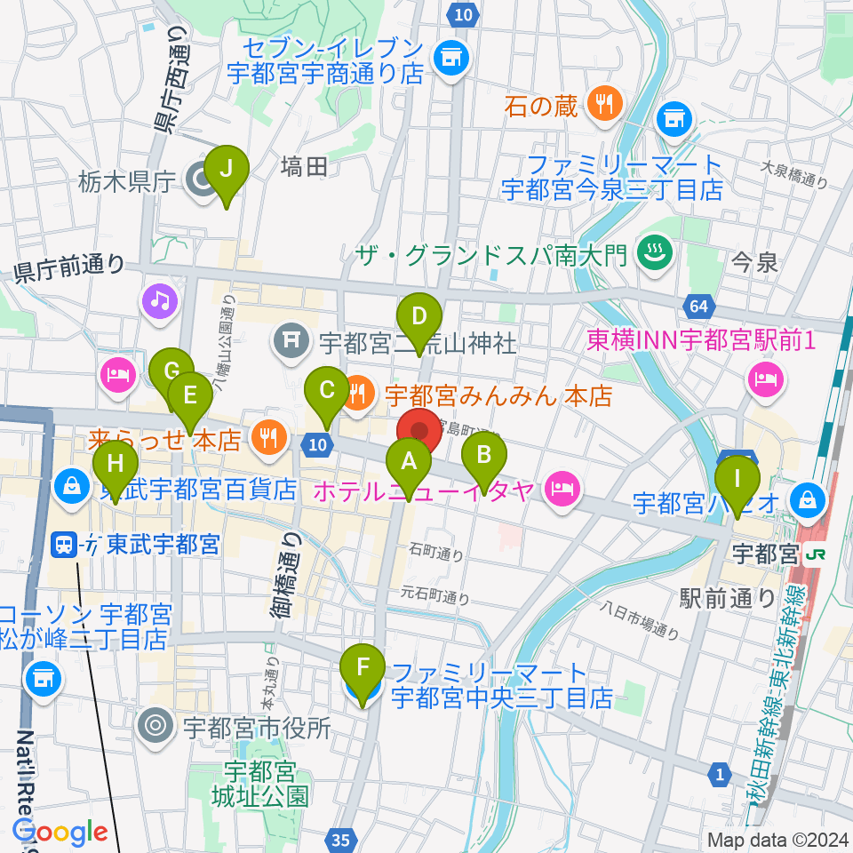 ブロンコ宇都宮周辺のコンビニエンスストア一覧地図