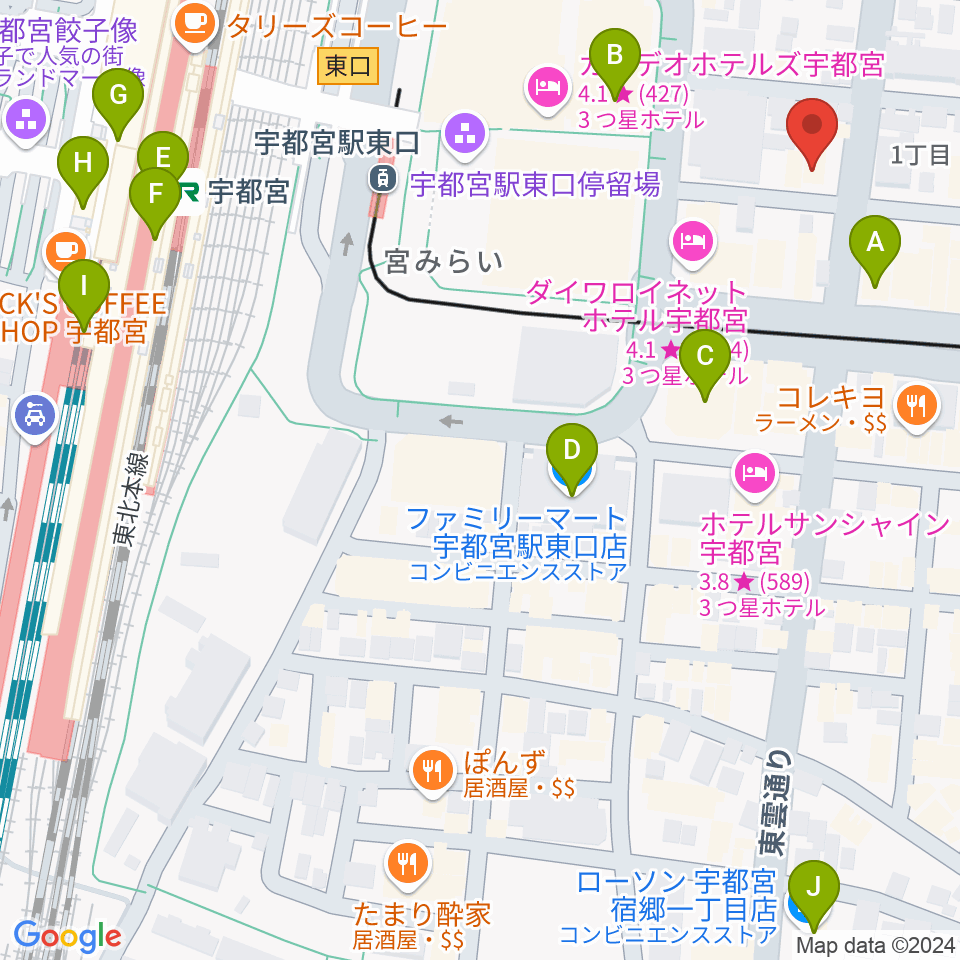 宇都宮インダルスドリーム周辺のコンビニエンスストア一覧地図