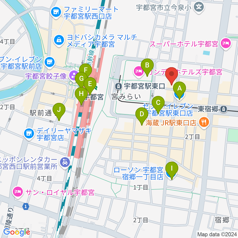 宇都宮インダルスドリーム周辺のコンビニエンスストア一覧地図