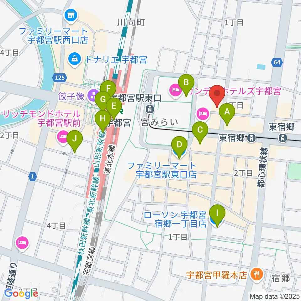 宇都宮インダルスドリーム周辺のコンビニエンスストア一覧地図