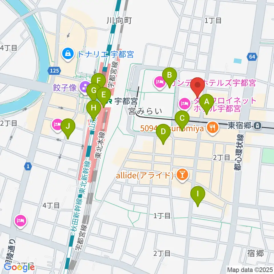 宇都宮インダルスドリーム周辺のコンビニエンスストア一覧地図