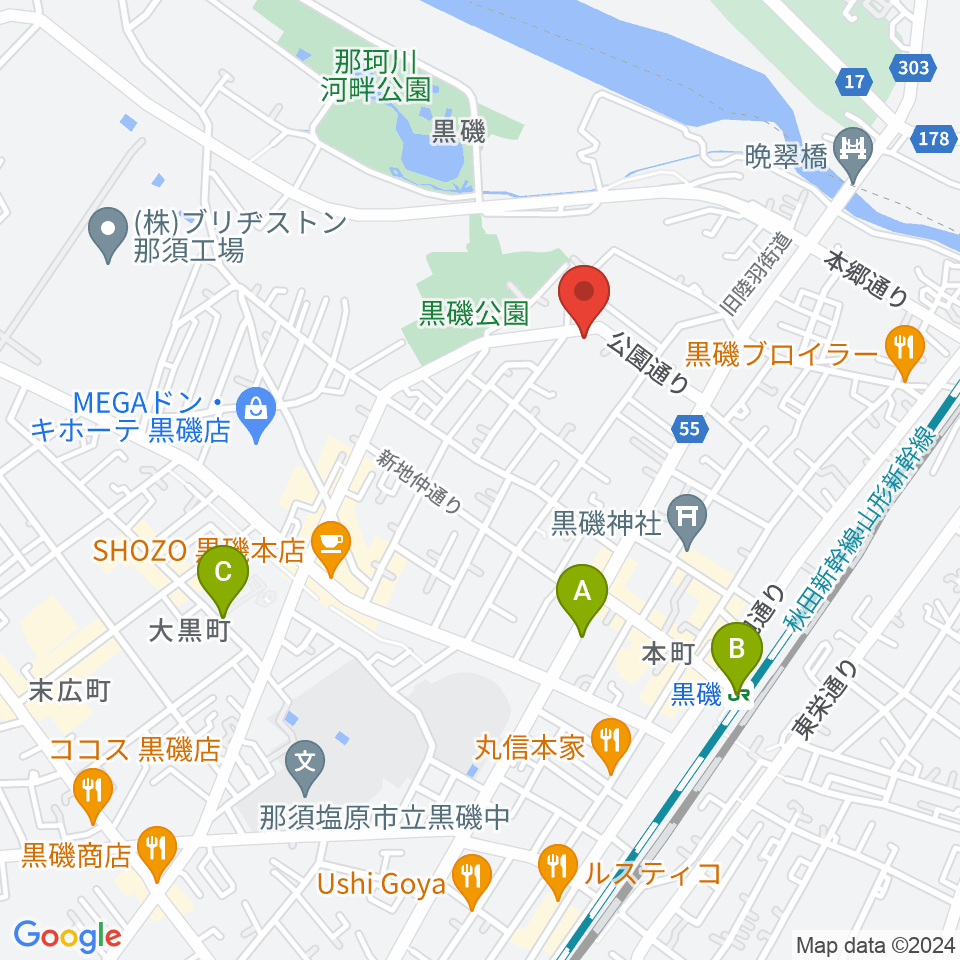 黒磯Time’s Cafe周辺のコンビニエンスストア一覧地図