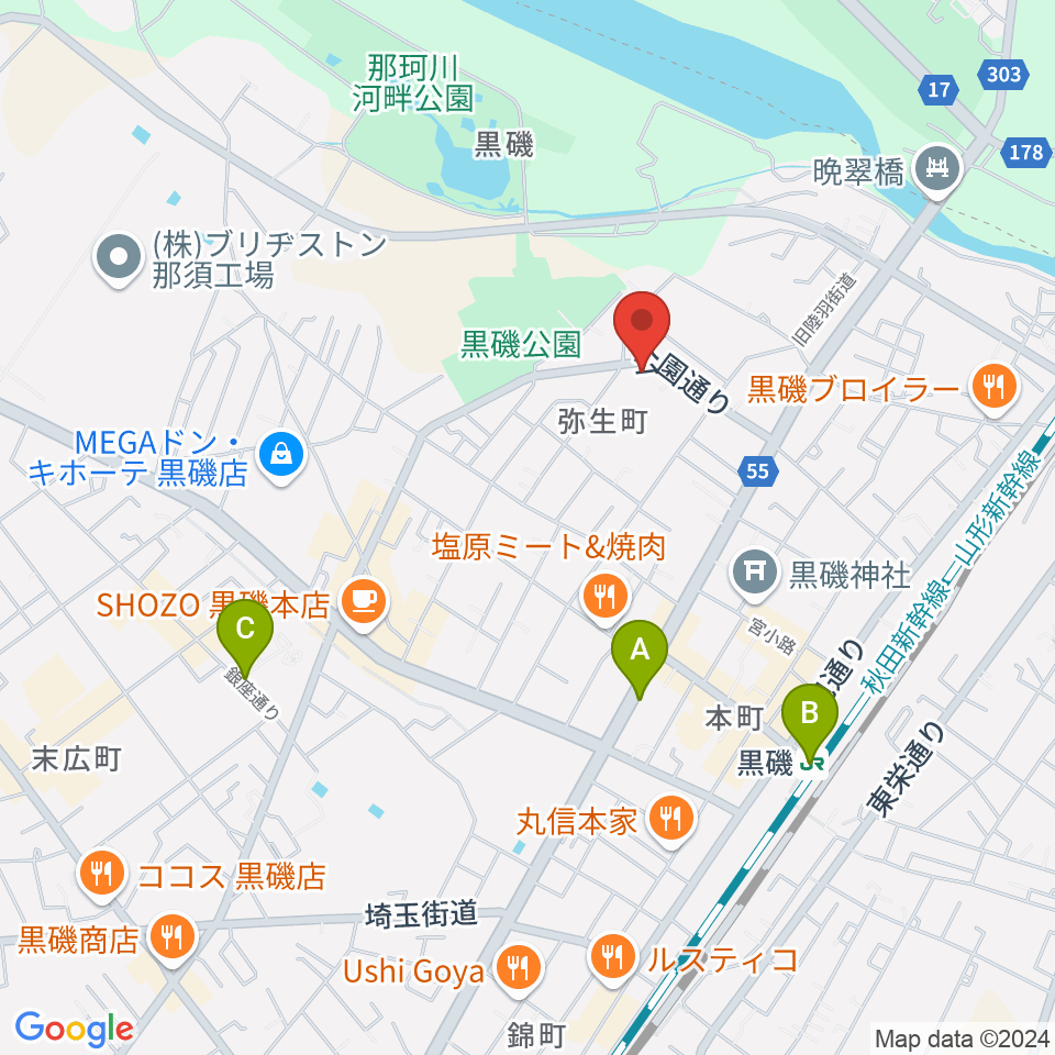 黒磯Time’s Cafe周辺のコンビニエンスストア一覧地図