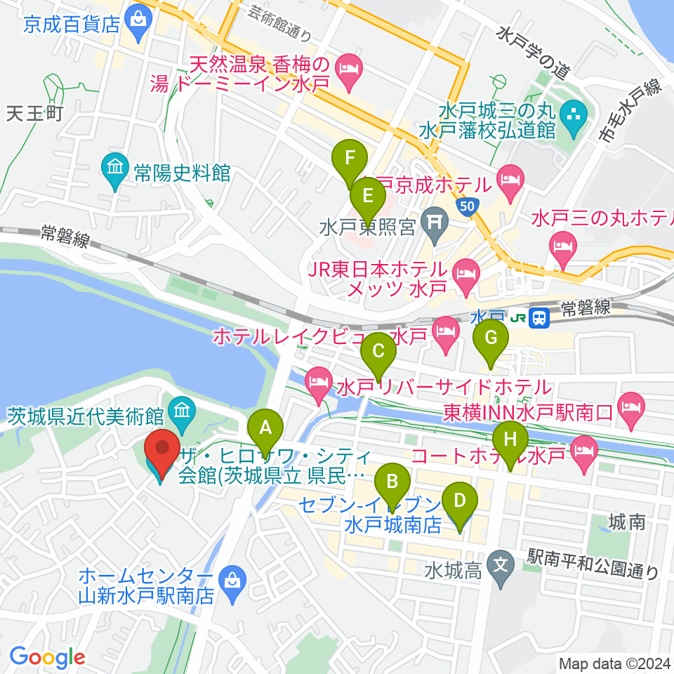 ザ・ヒロサワ・シティ会館周辺のコンビニエンスストア一覧地図