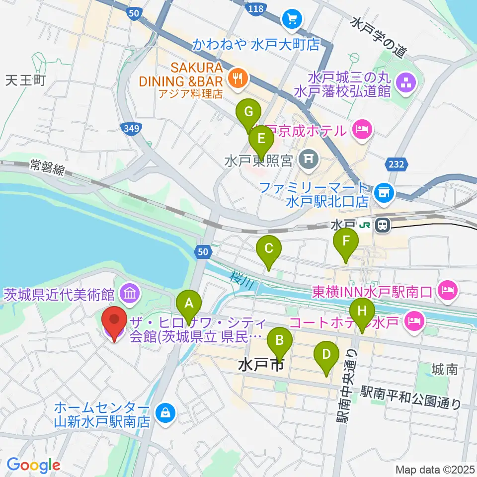 ザ・ヒロサワ・シティ会館周辺のコンビニエンスストア一覧地図