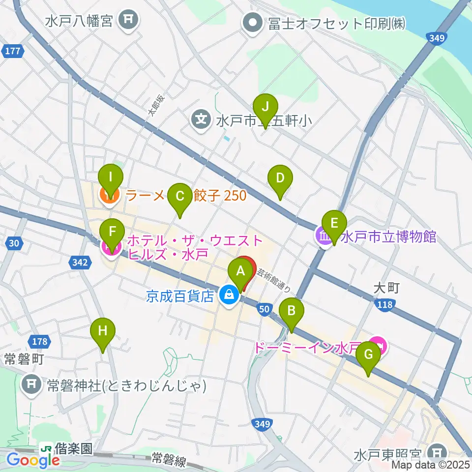 水戸市民会館周辺のコンビニエンスストア一覧地図