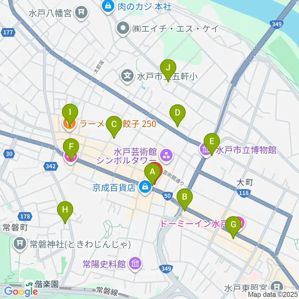 水戸市民会館周辺のコンビニエンスストア一覧地図