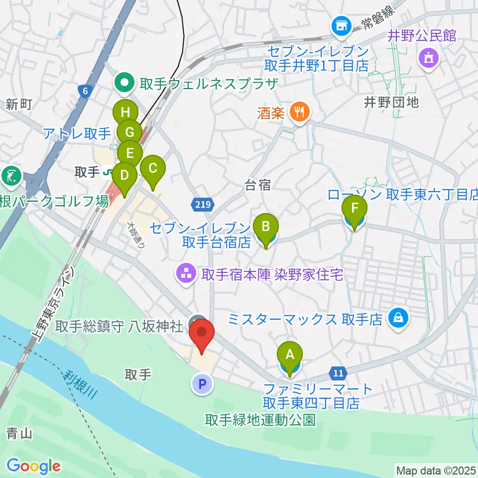 取手市民会館周辺のコンビニエンスストア一覧地図