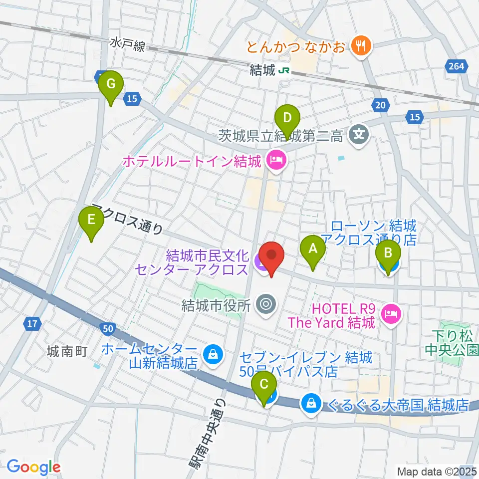 結城市民文化センターアクロス周辺のコンビニエンスストア一覧地図