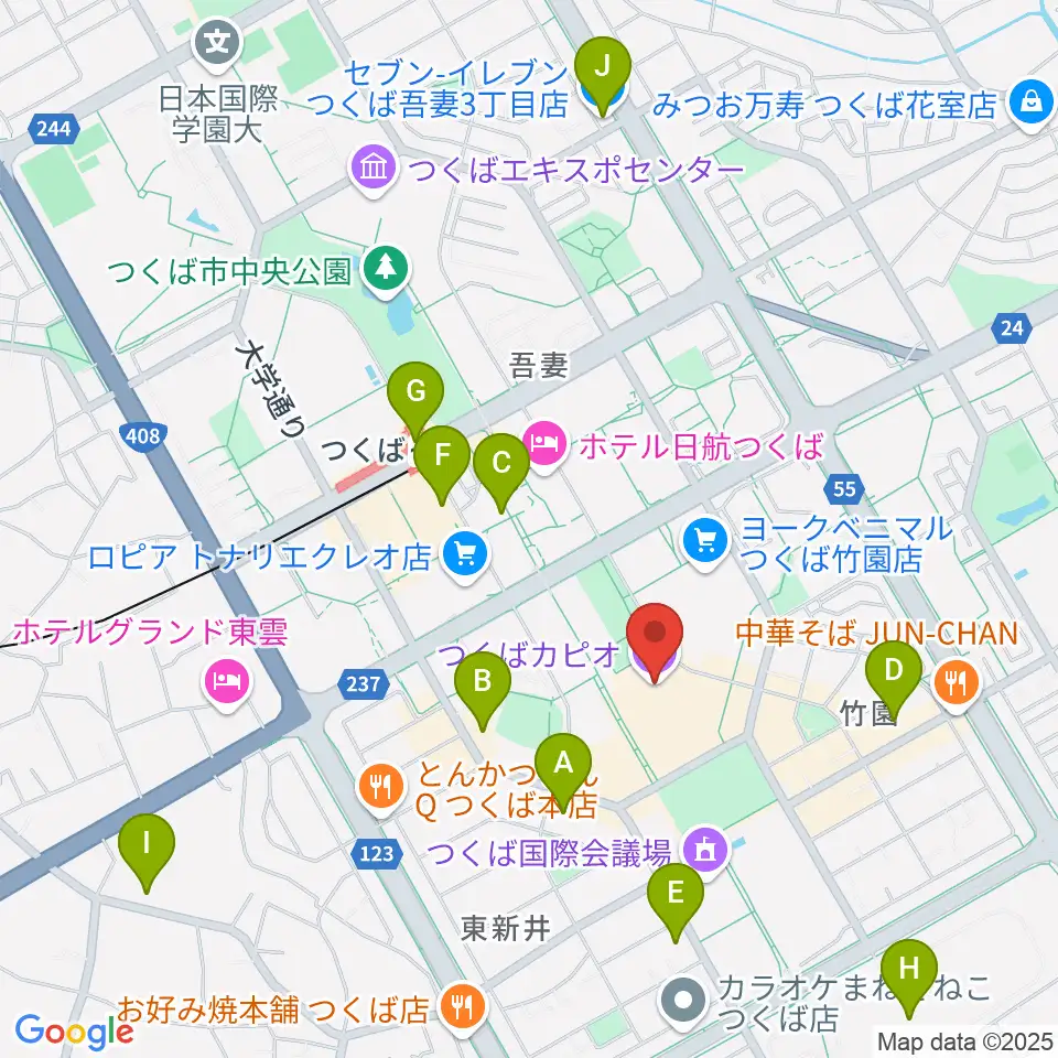 つくばカピオ周辺のコンビニエンスストア一覧地図