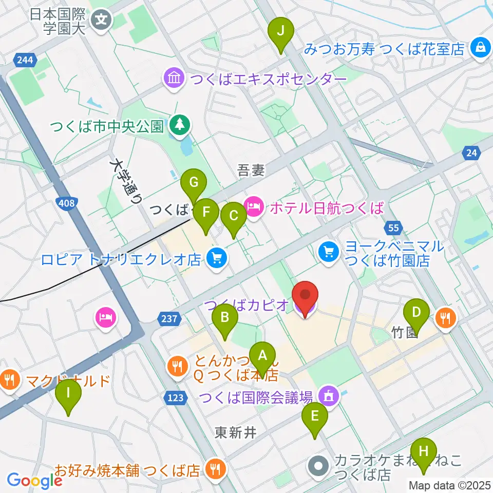 つくばカピオ周辺のコンビニエンスストア一覧地図