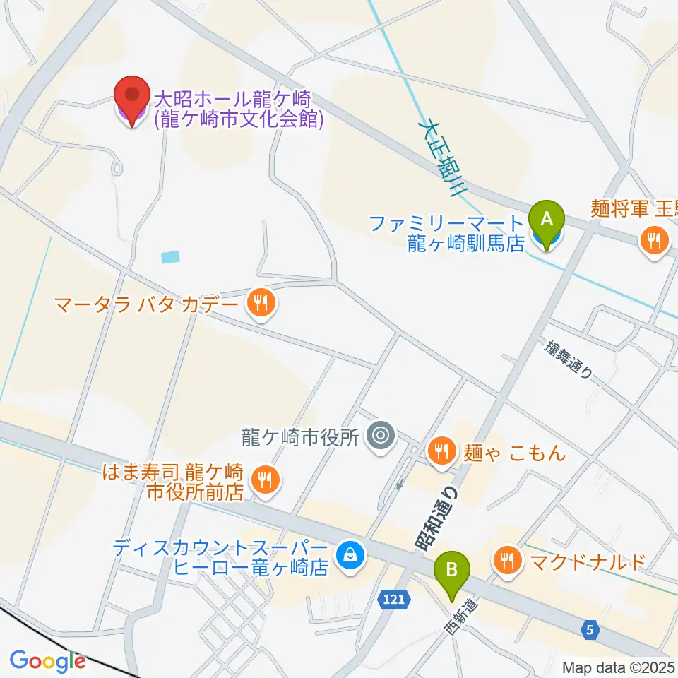 大昭ホール龍ケ崎周辺のコンビニエンスストア一覧地図