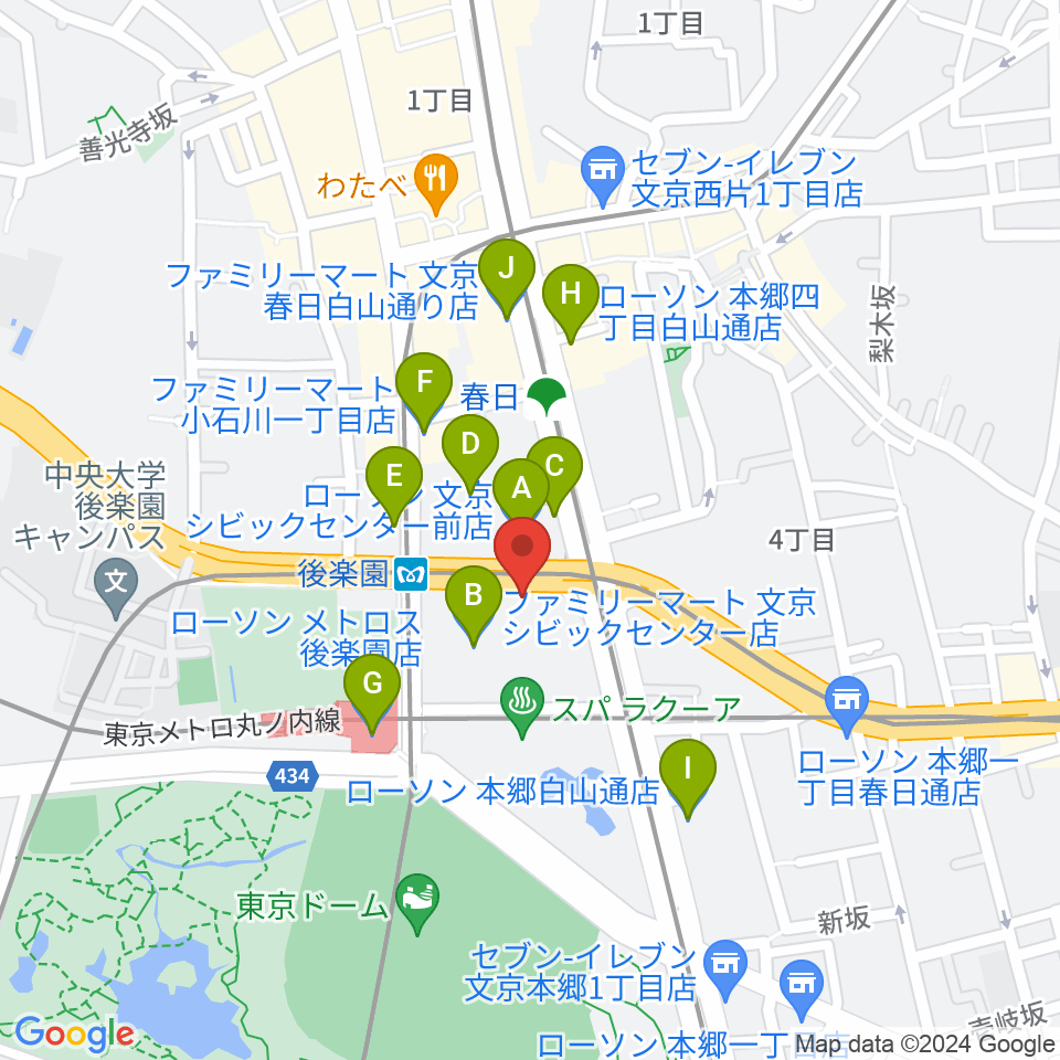 文京シビックホール周辺のコンビニエンスストア一覧地図