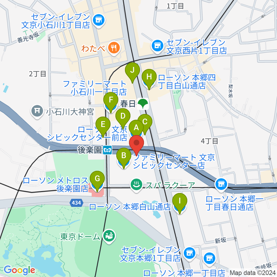 文京シビックホール周辺のコンビニエンスストア一覧地図