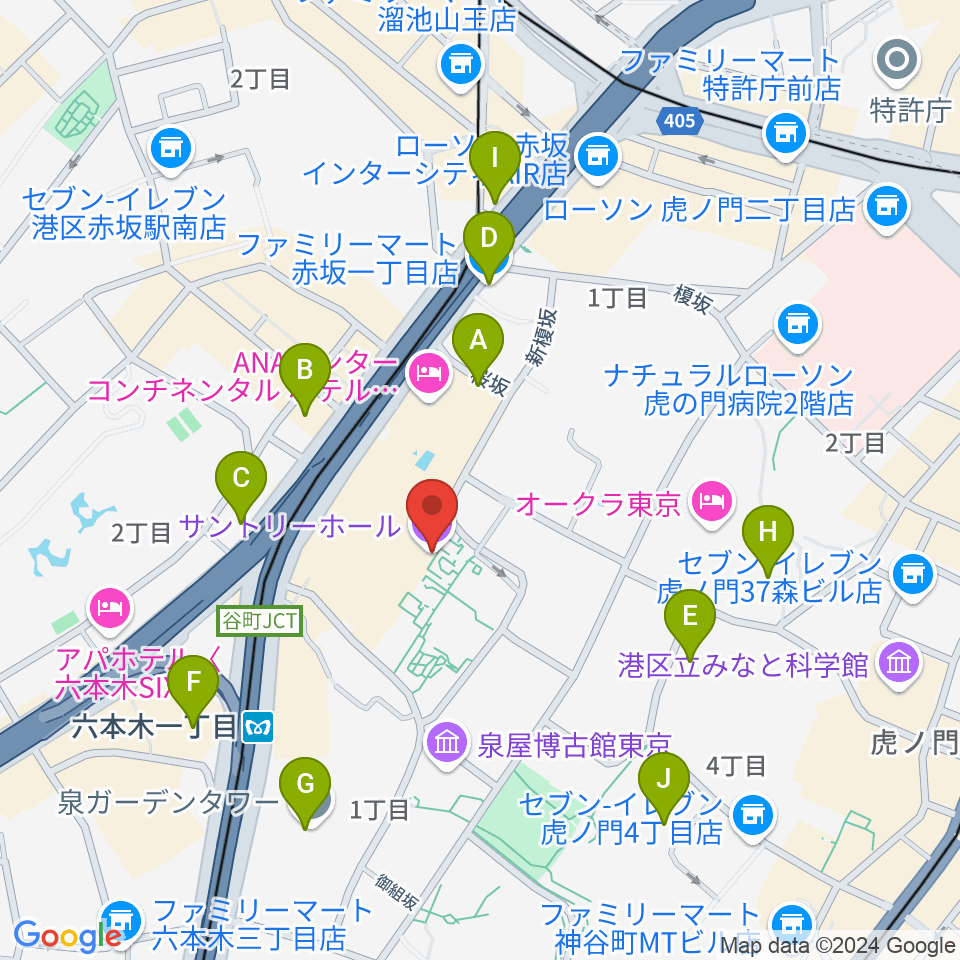 サントリーホール周辺のコンビニエンスストア一覧地図