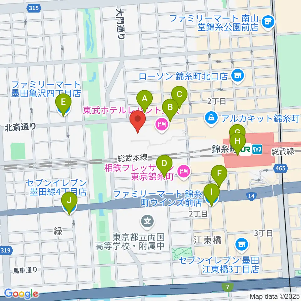 すみだトリフォニーホール周辺のコンビニエンスストア一覧地図