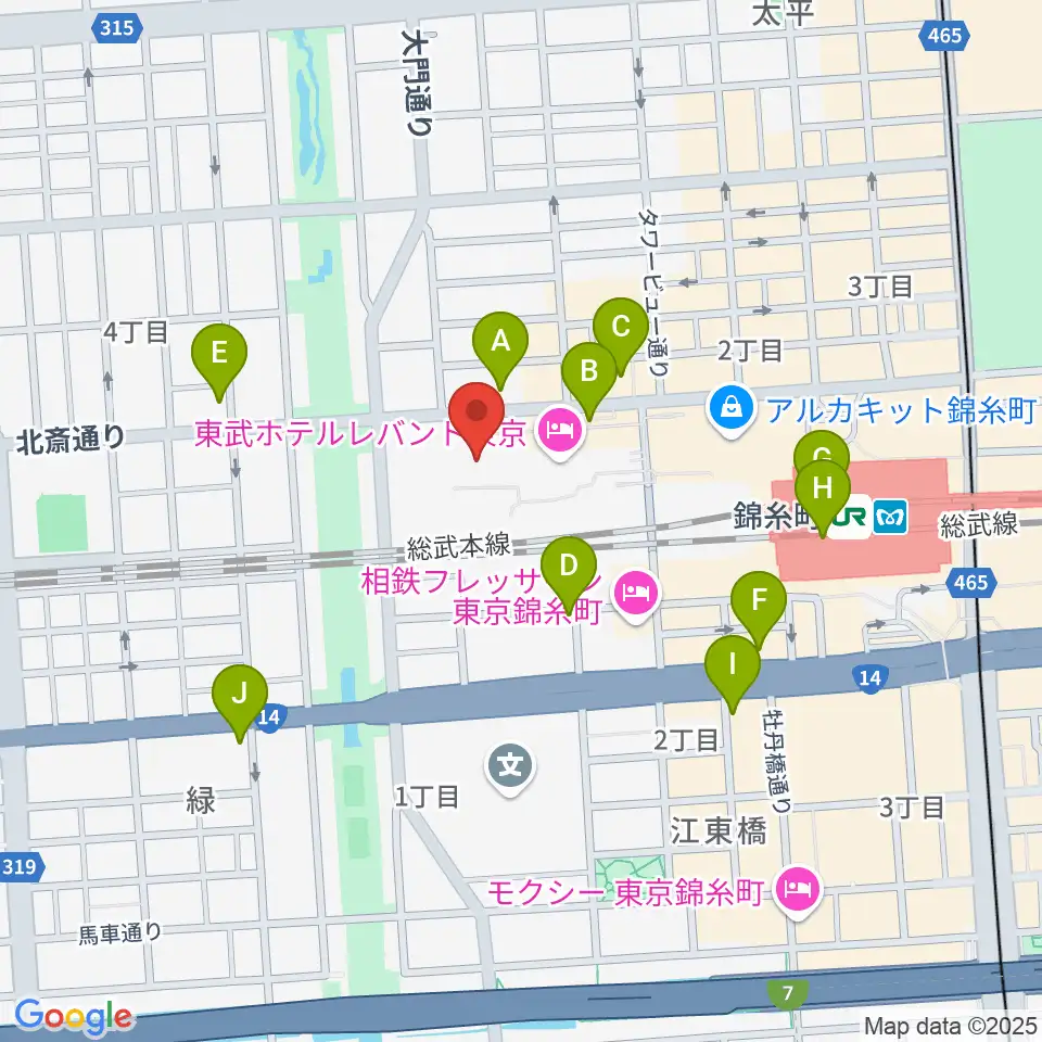 すみだトリフォニーホール周辺のコンビニエンスストア一覧地図
