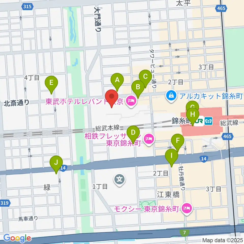 すみだトリフォニーホール周辺のコンビニエンスストア一覧地図