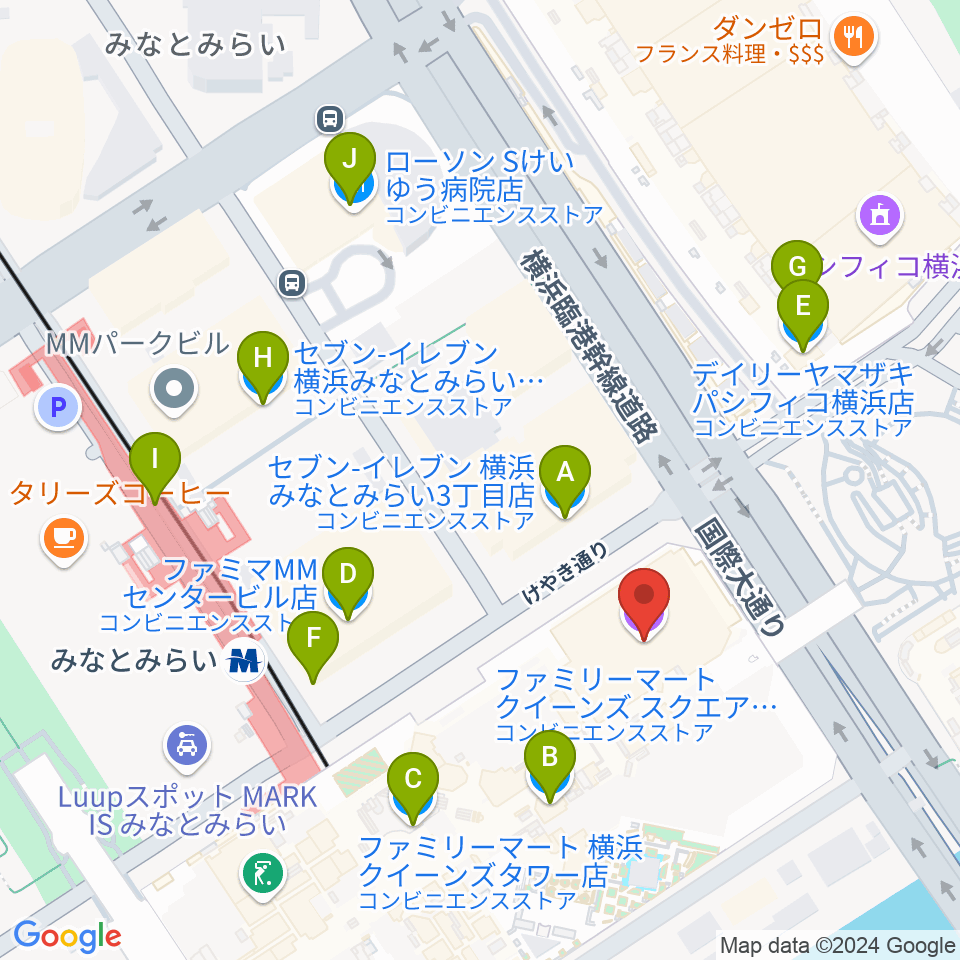 横浜みなとみらいホール周辺のコンビニエンスストア一覧地図