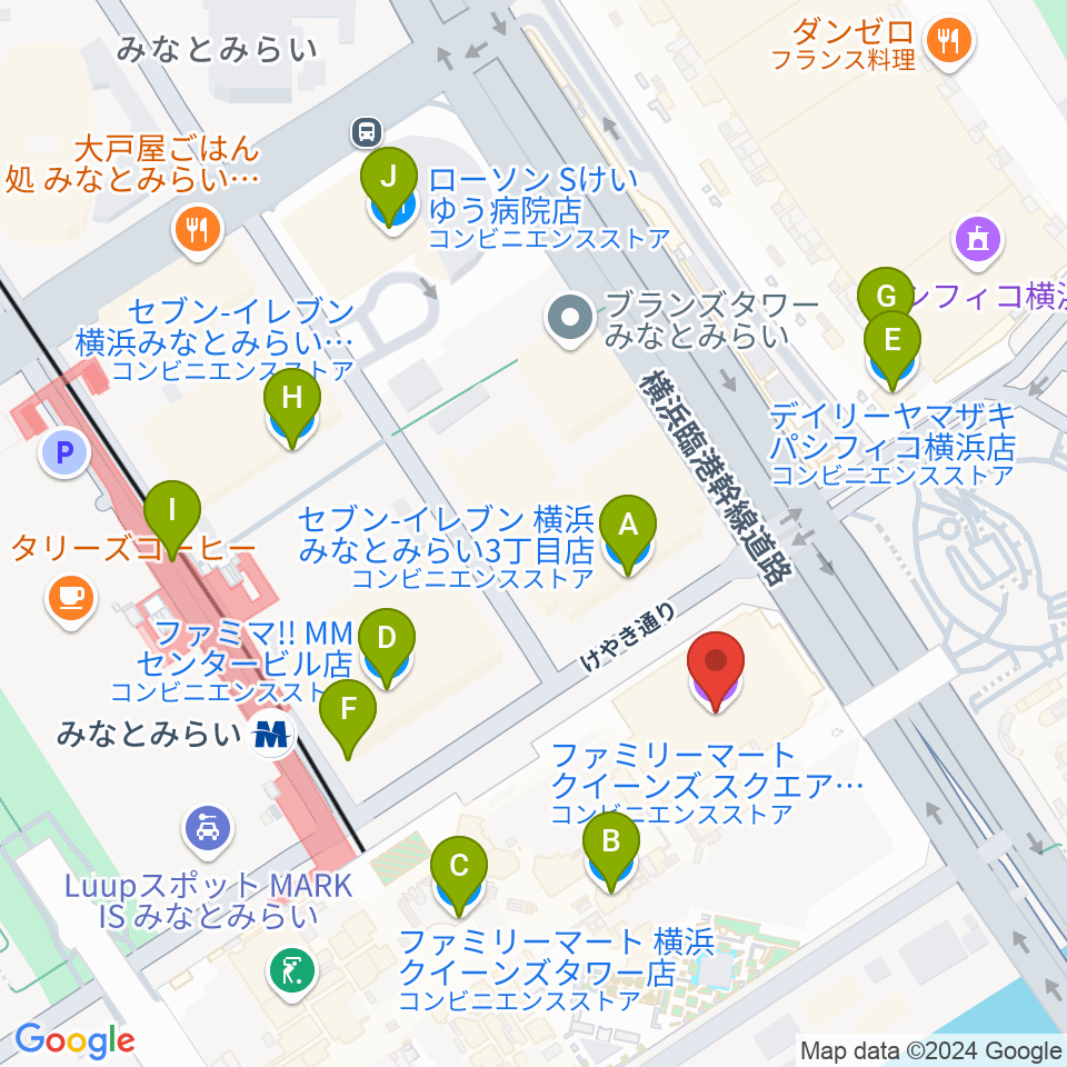 横浜みなとみらいホール周辺のコンビニエンスストア一覧地図