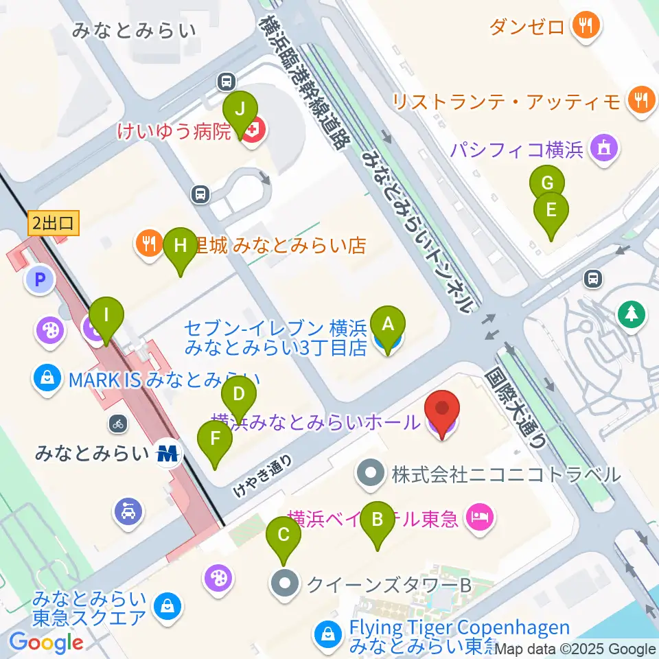 横浜みなとみらいホール周辺のコンビニエンスストア一覧地図