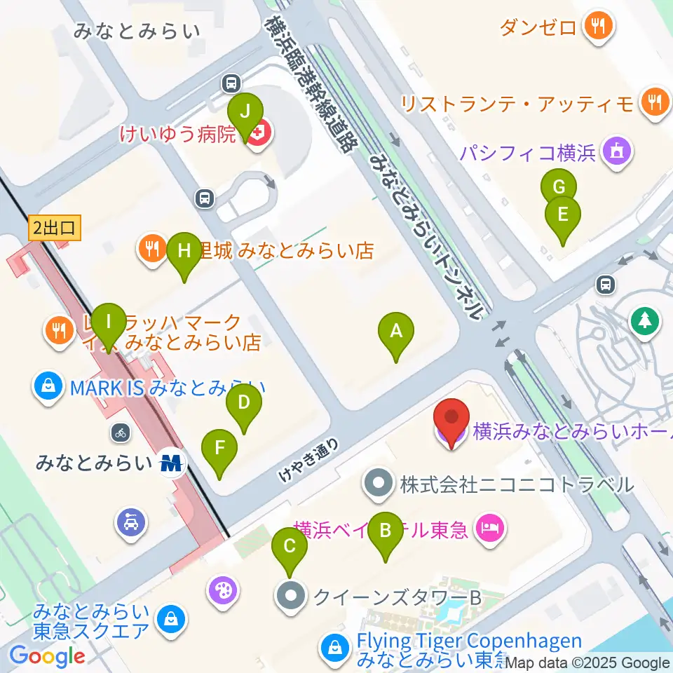横浜みなとみらいホール周辺のコンビニエンスストア一覧地図