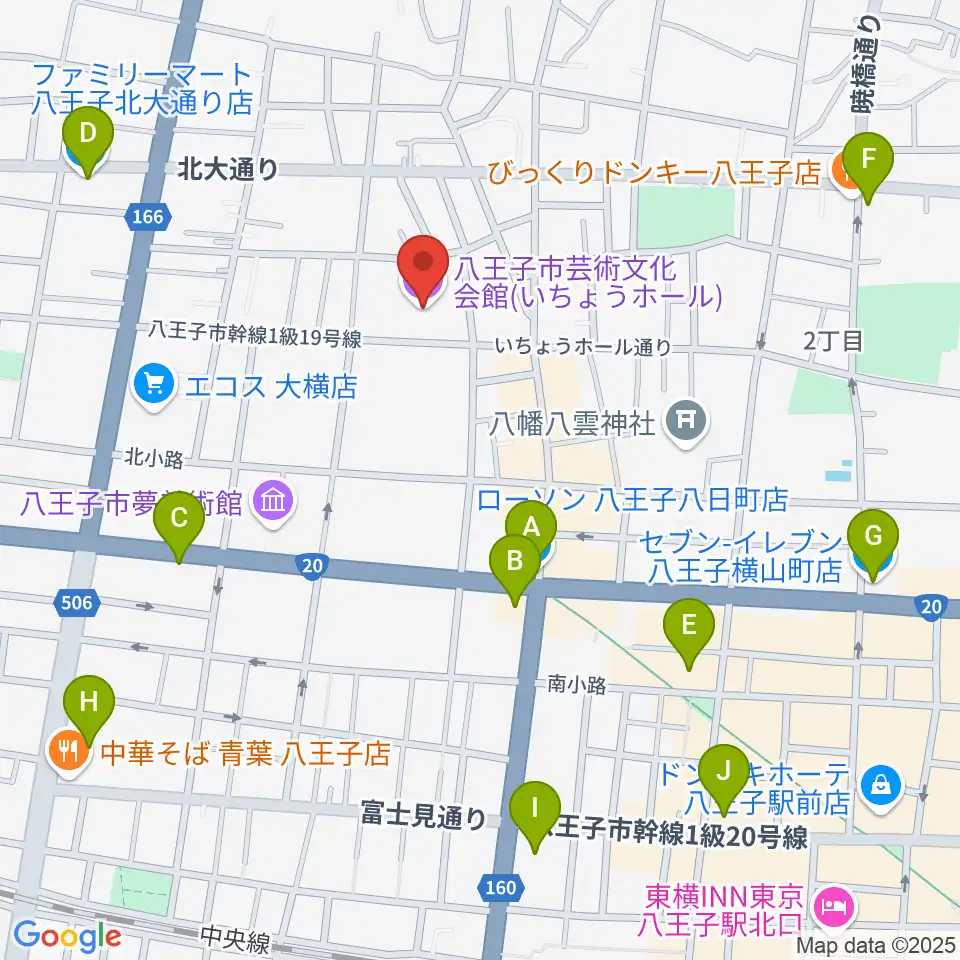 いちょうホール周辺のコンビニエンスストア一覧地図