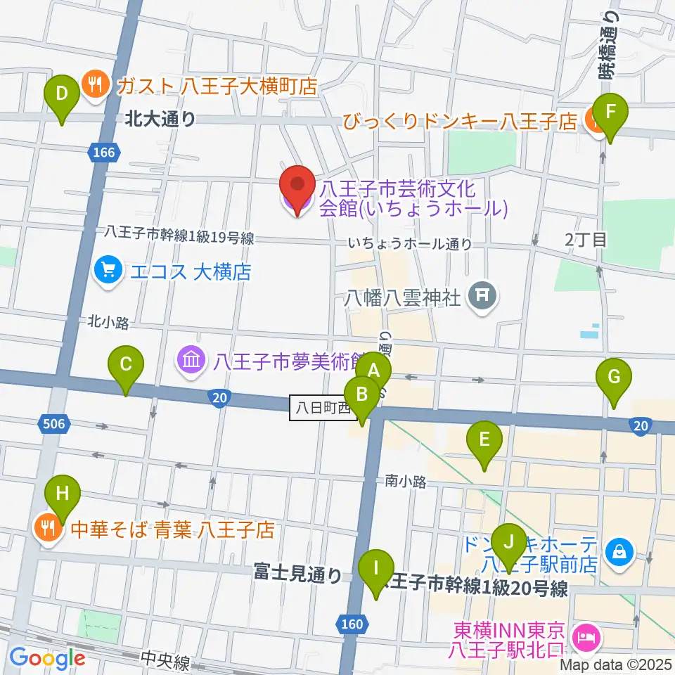 いちょうホール周辺のコンビニエンスストア一覧地図