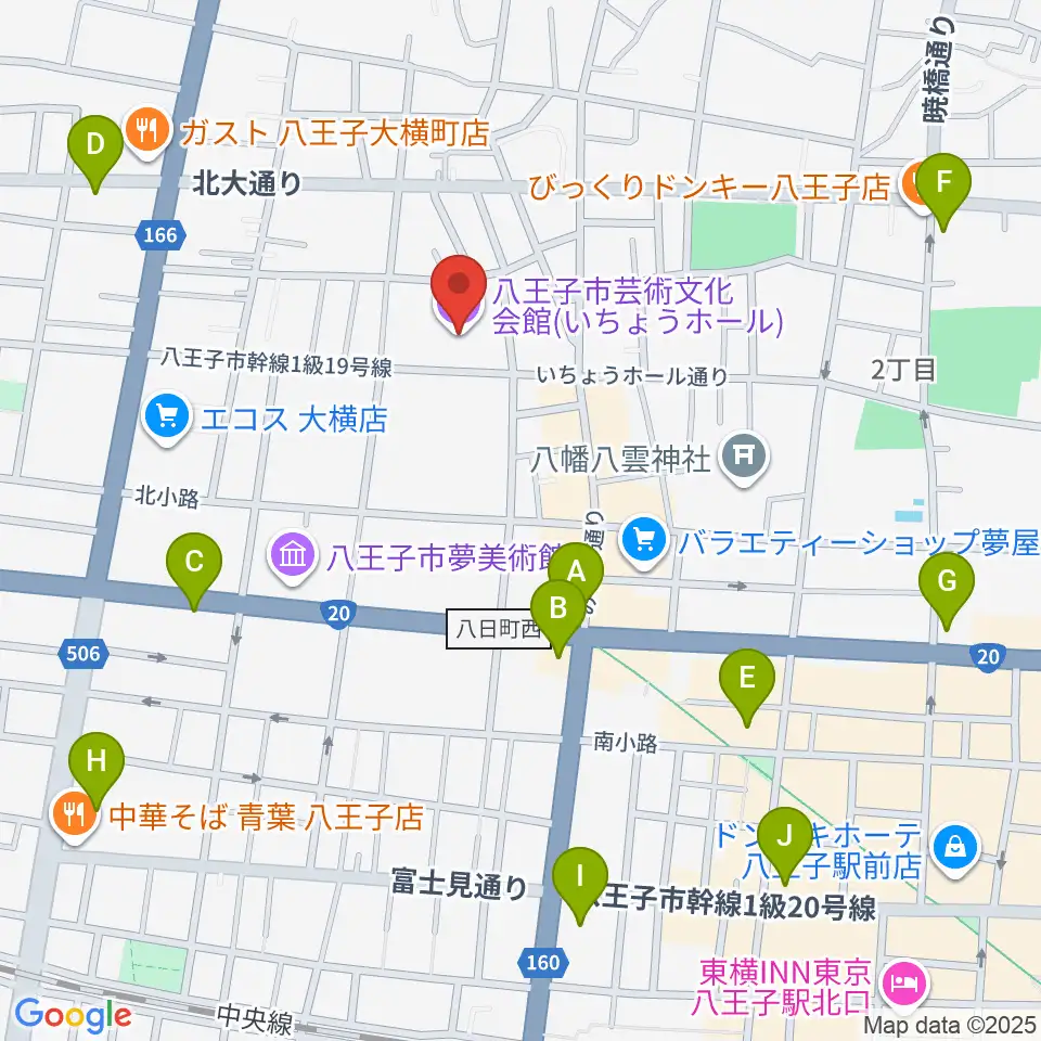 いちょうホール周辺のコンビニエンスストア一覧地図
