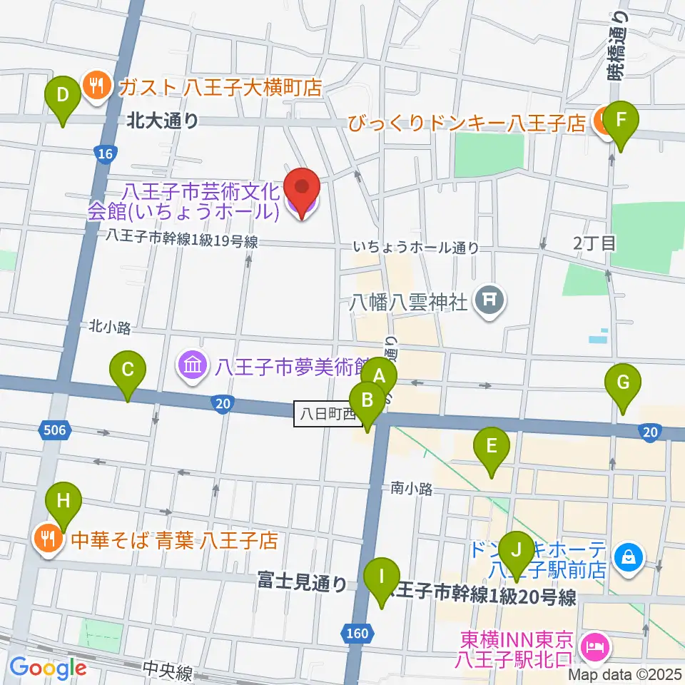 いちょうホール周辺のコンビニエンスストア一覧地図