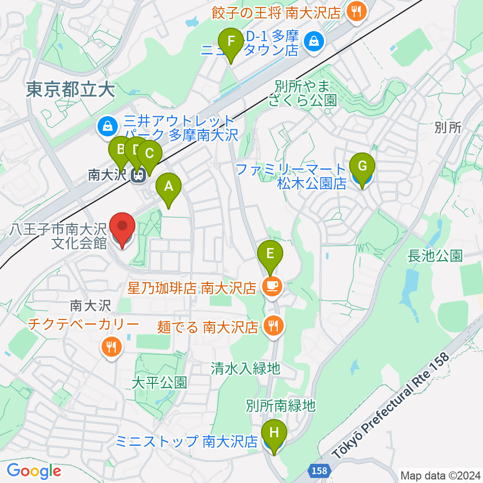 八王子市南大沢文化会館周辺のコンビニエンスストア一覧地図