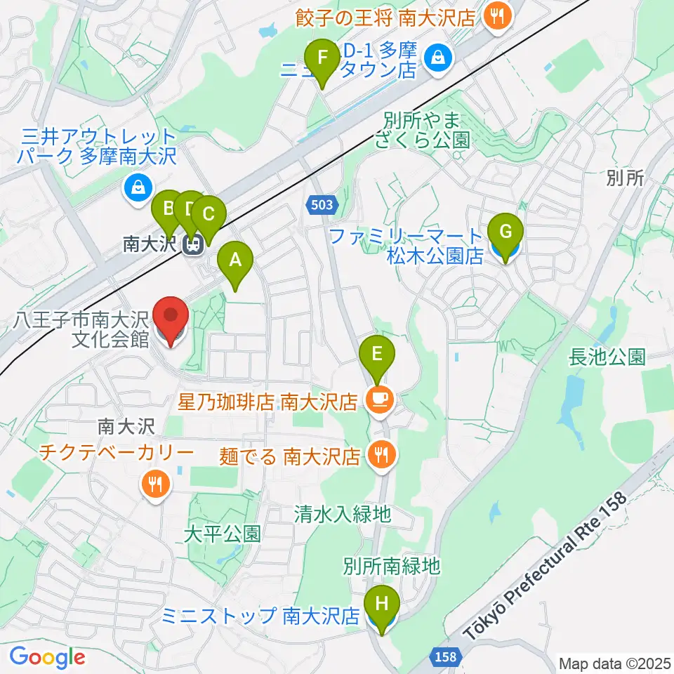 八王子市南大沢文化会館周辺のコンビニエンスストア一覧地図