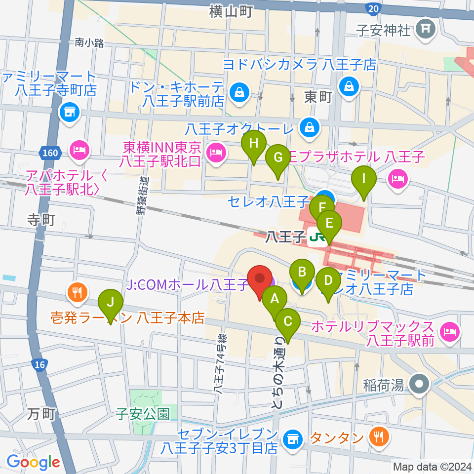 J:COMホール八王子周辺のコンビニエンスストア一覧地図