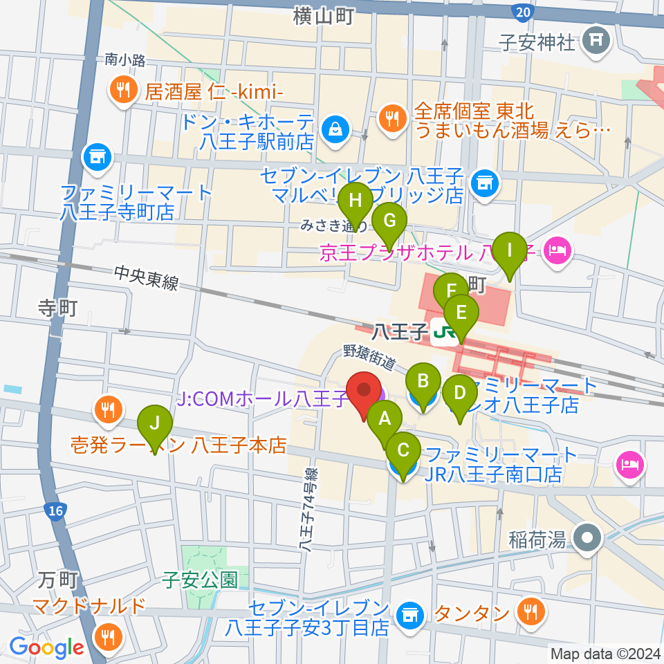 J:COMホール八王子周辺のコンビニエンスストア一覧地図