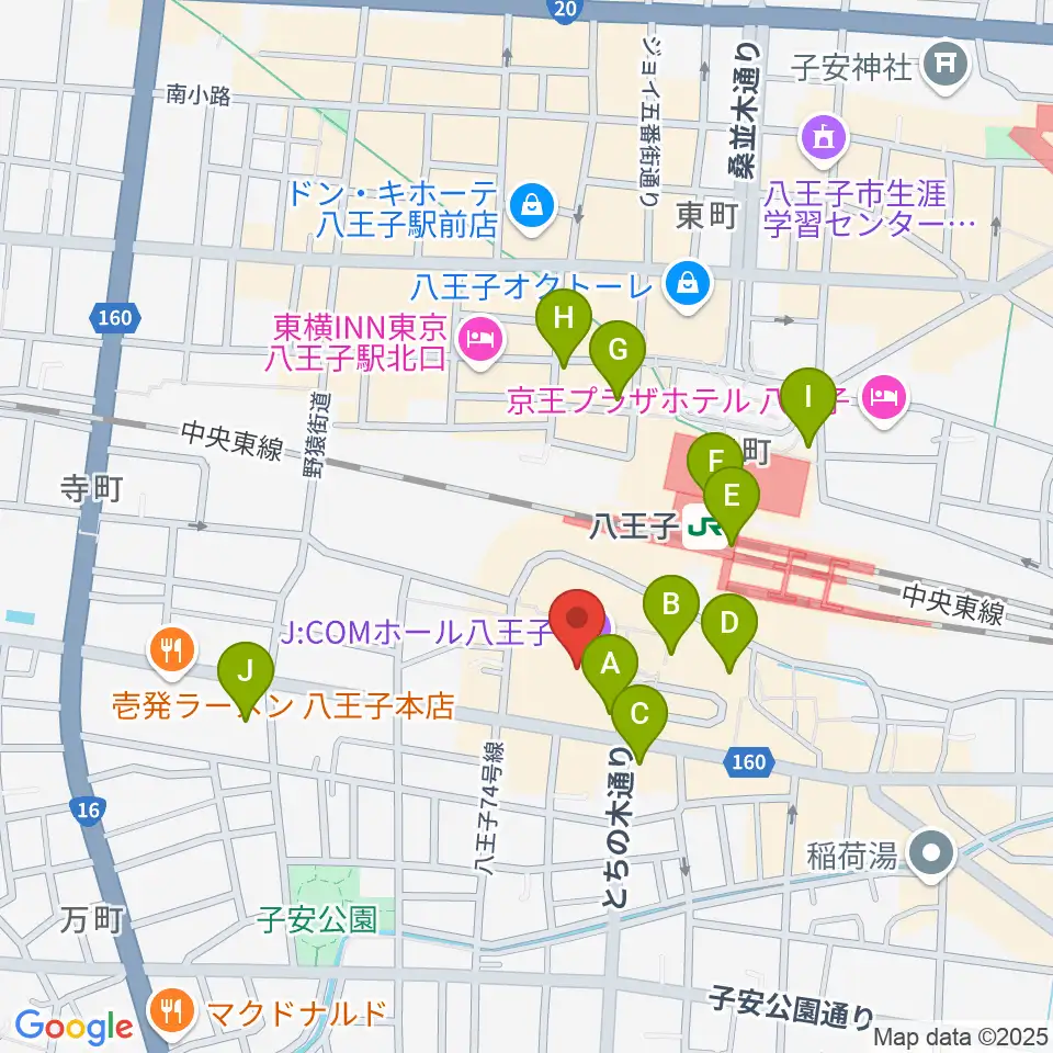 J:COMホール八王子周辺のコンビニエンスストア一覧地図