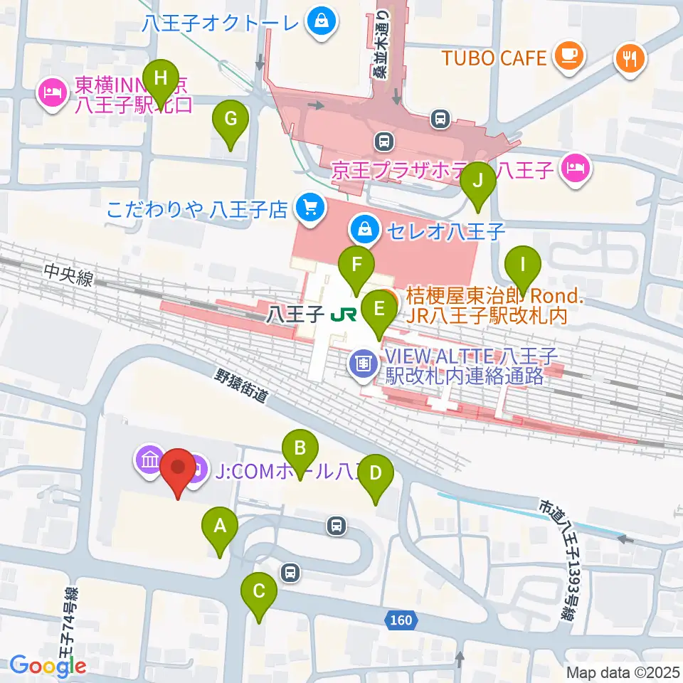 J:COMホール八王子周辺のコンビニエンスストア一覧地図
