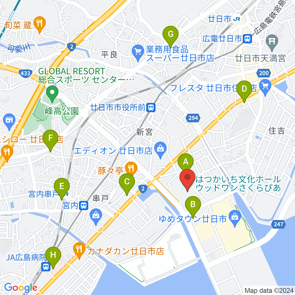 ウッドワンさくらぴあ周辺のコンビニエンスストア一覧地図