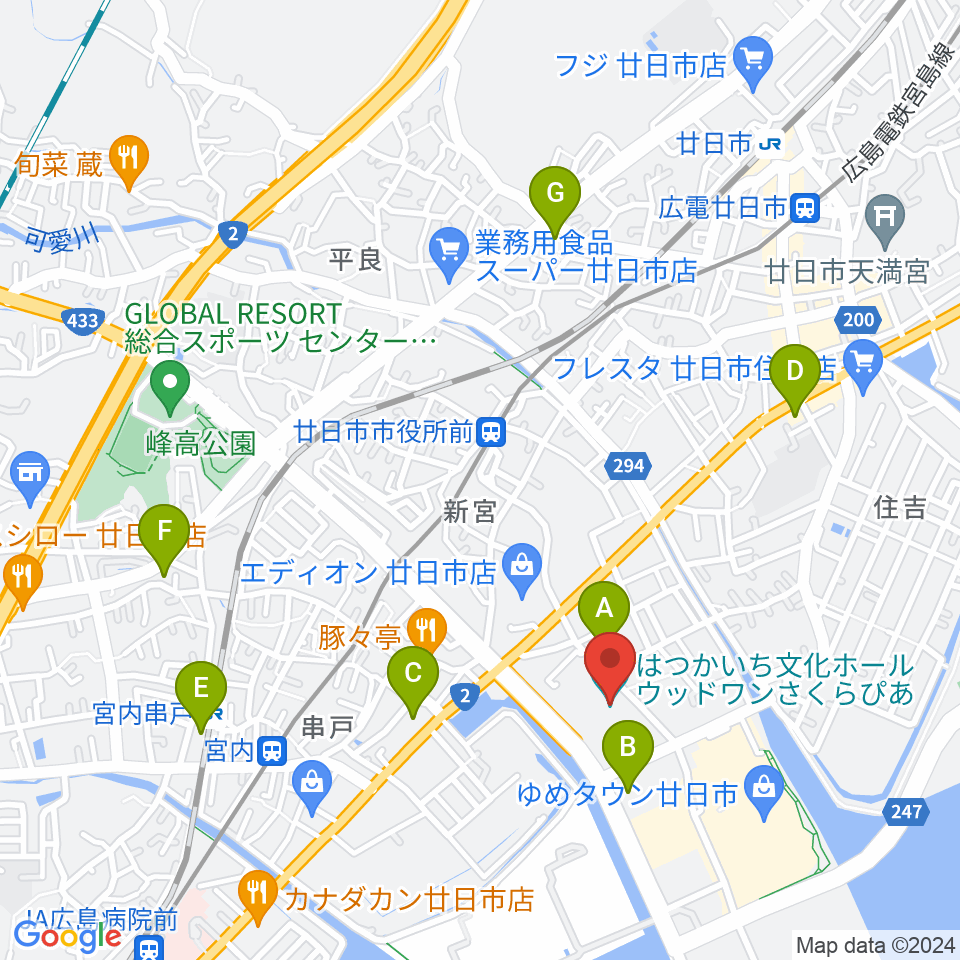 ウッドワンさくらぴあ周辺のコンビニエンスストア一覧地図