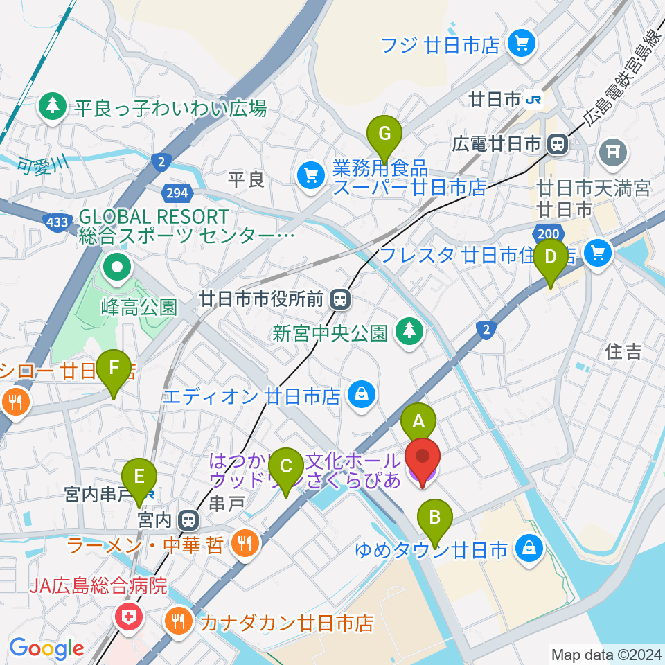 ウッドワンさくらぴあ周辺のコンビニエンスストア一覧地図