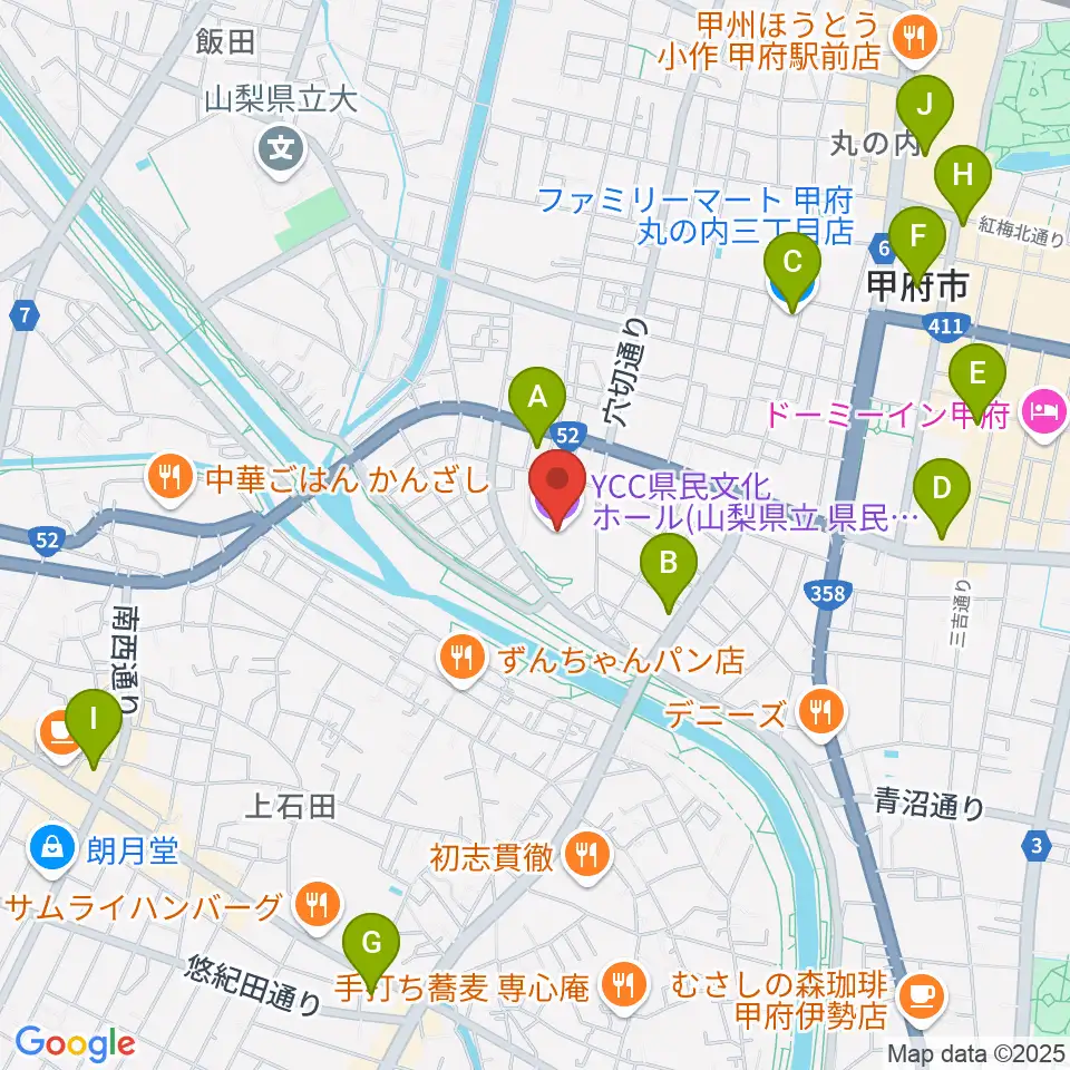 YCC県民文化ホール周辺のコンビニエンスストア一覧地図
