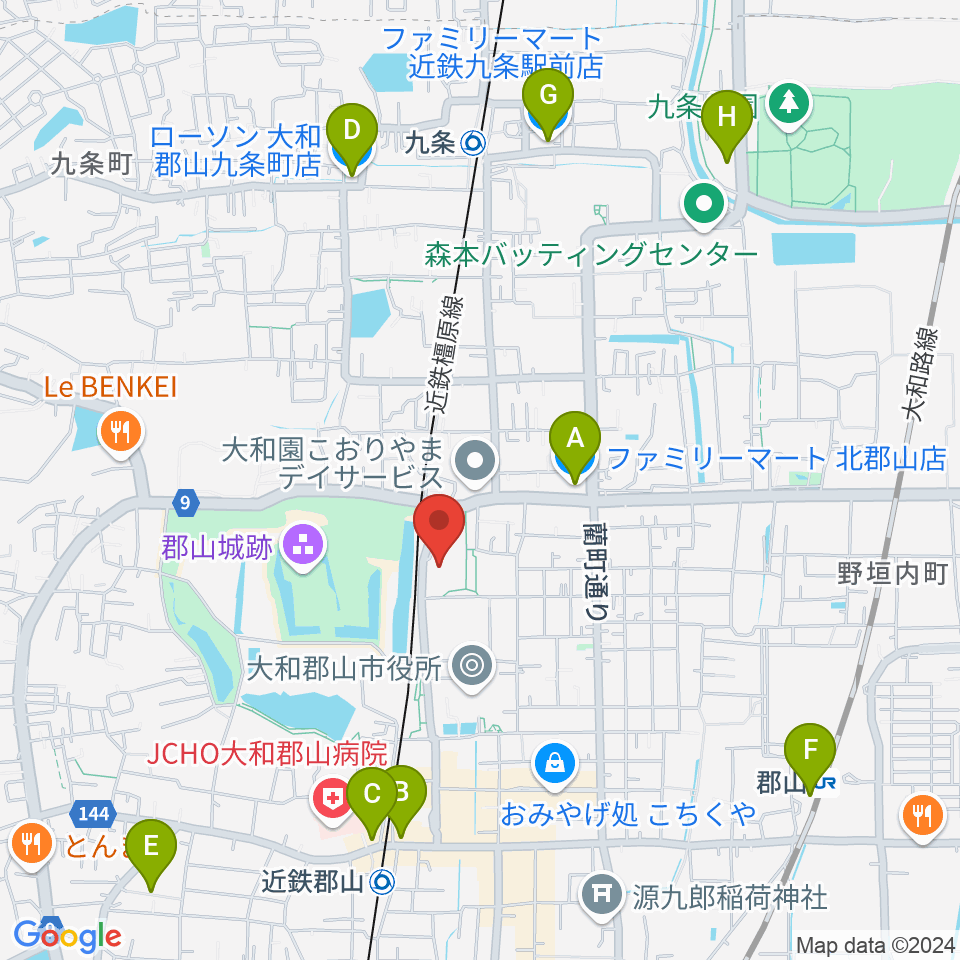 DMG MORI やまと郡山城ホール周辺のコンビニエンスストア一覧地図