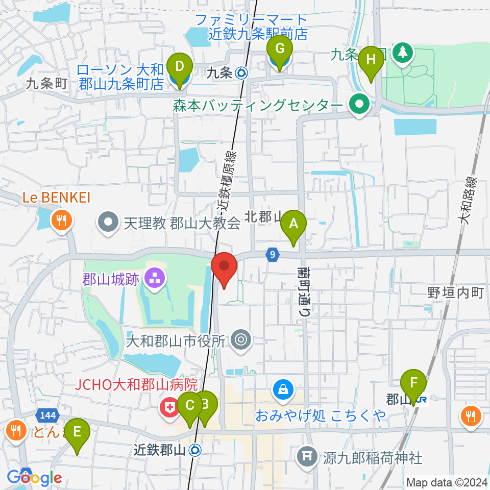 DMG MORI やまと郡山城ホール周辺のコンビニエンスストア一覧地図