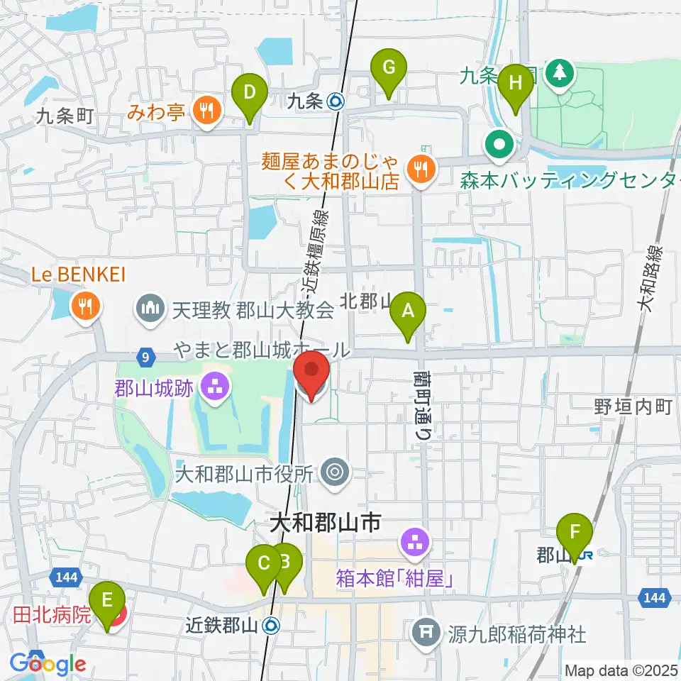 DMG MORI やまと郡山城ホール周辺のコンビニエンスストア一覧地図