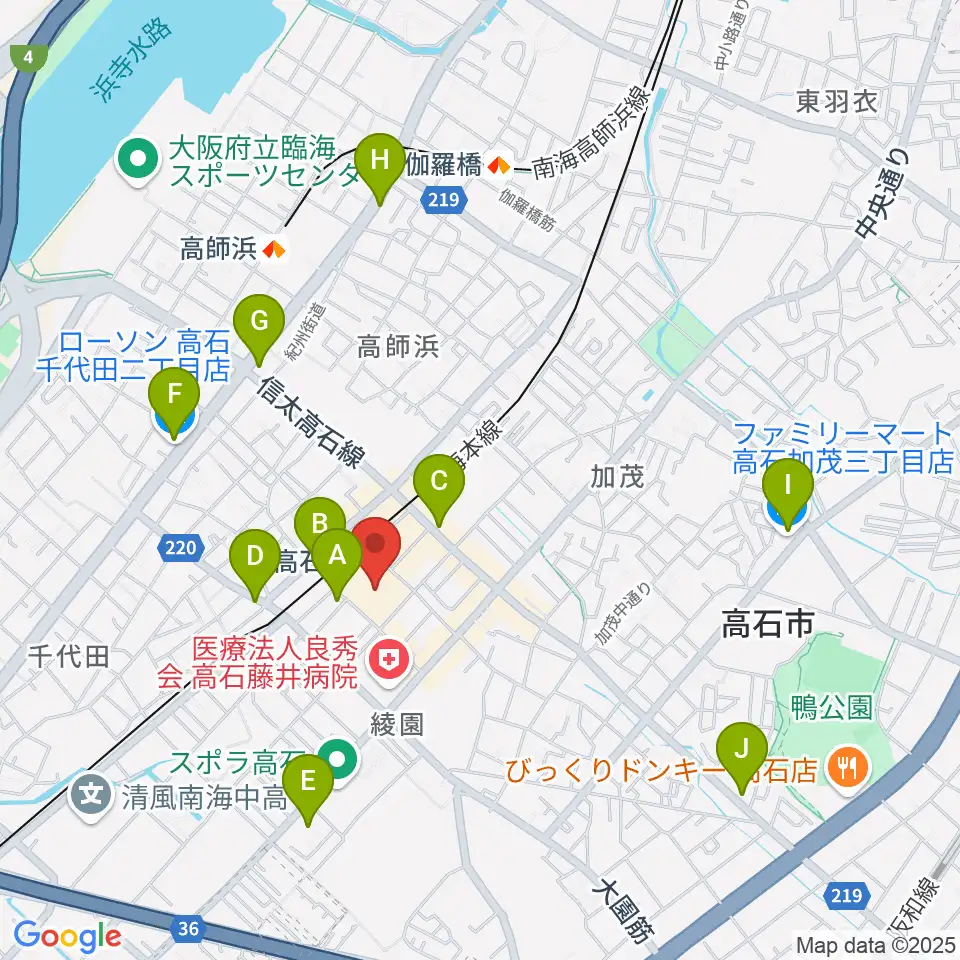 アプラたかいし アプラホール周辺のコンビニエンスストア一覧地図