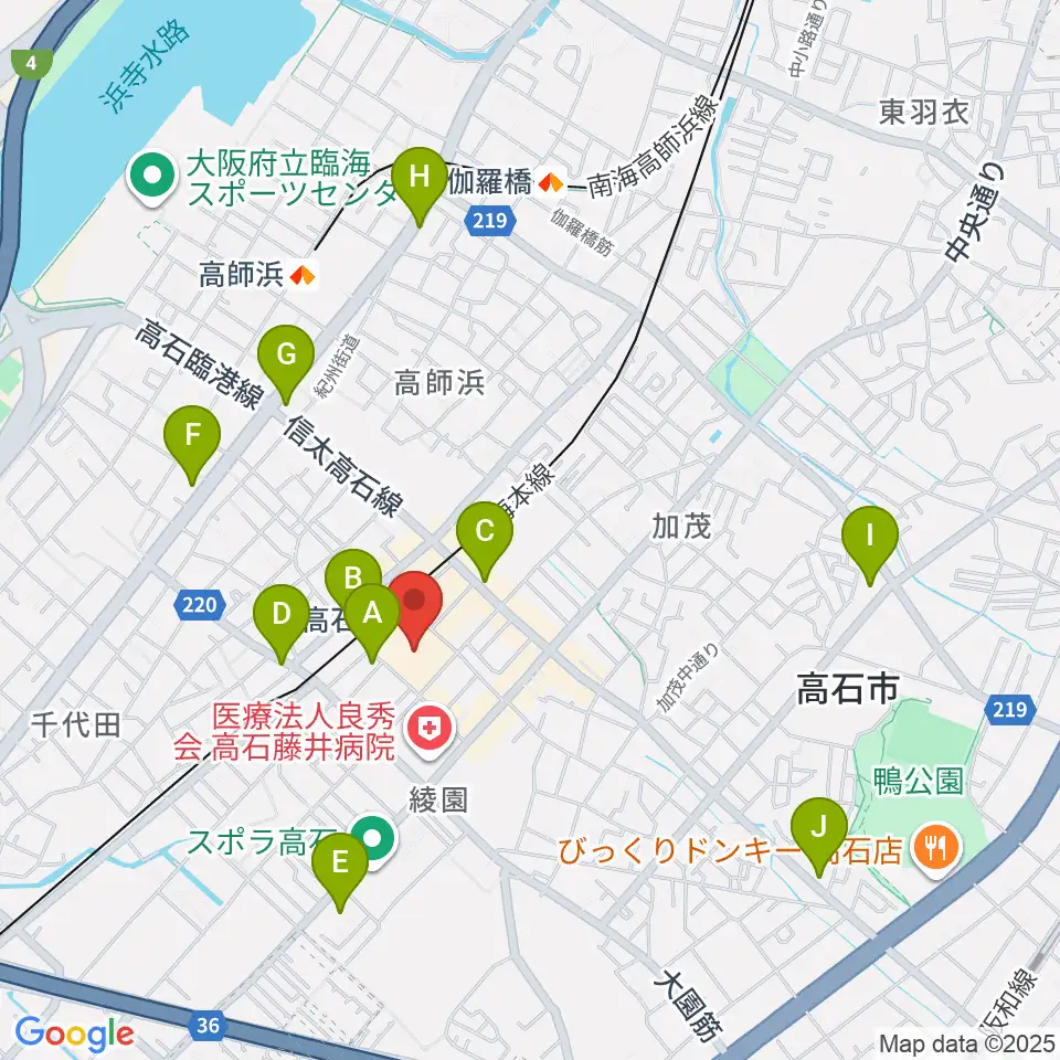 アプラたかいし アプラホール周辺のコンビニエンスストア一覧地図